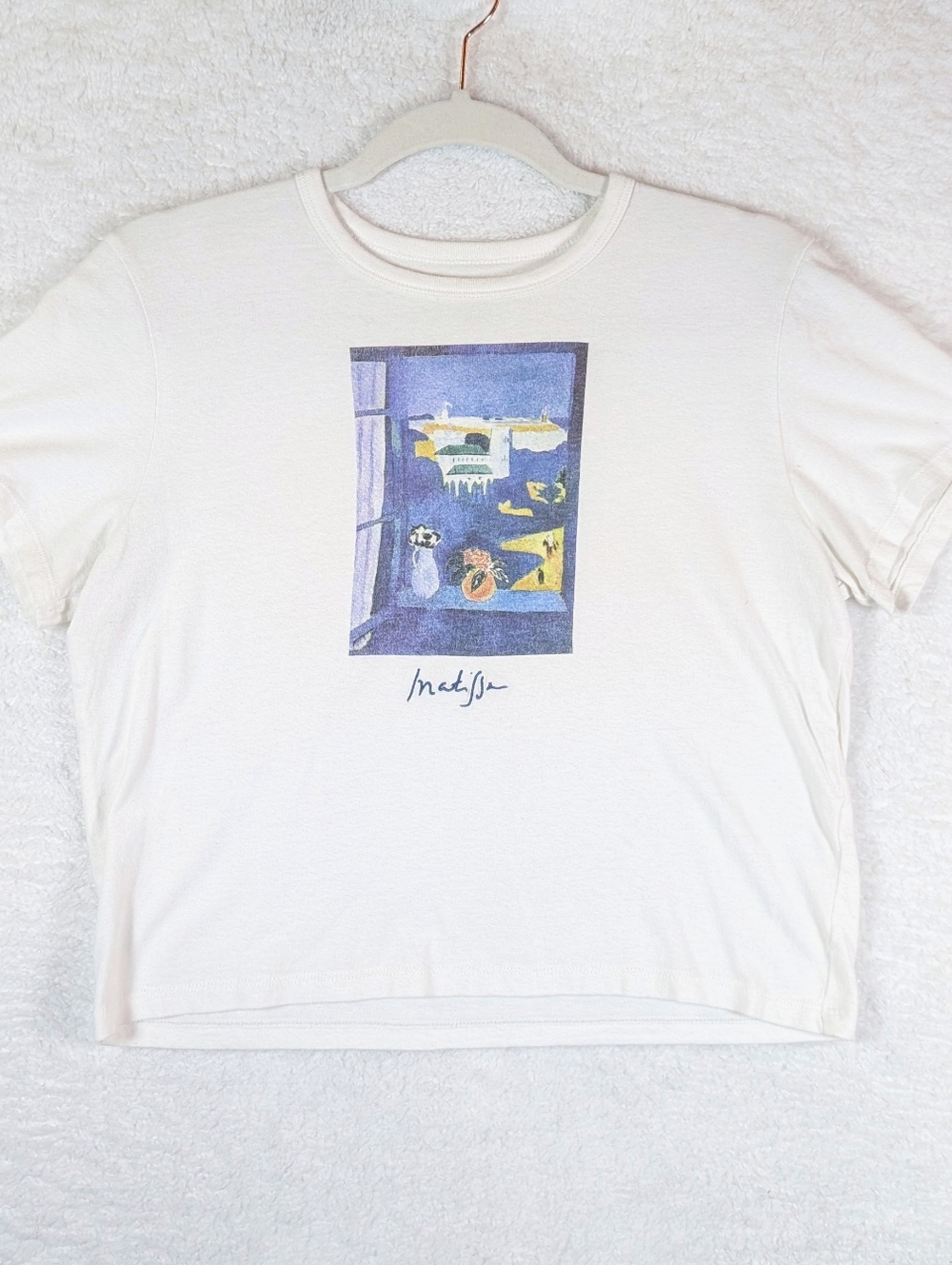 135-Abercrombie And Fitch White Graphic Tee with Blue & Yellow Artwork